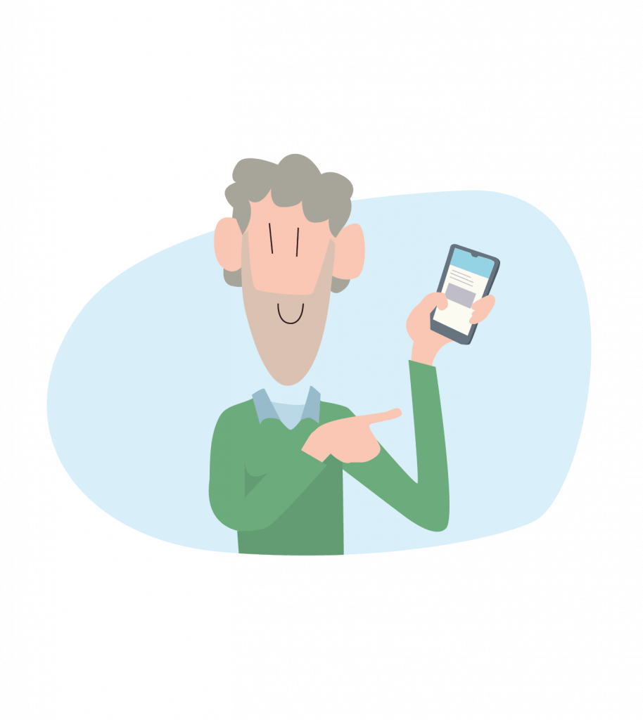 Achter e-health staan Illustratie van persoon met telefoontje in hand